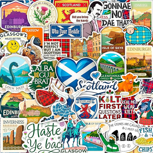 100Pcs Scotland Stickers for Luggage, for Water Bottle, Scottish Stickers - Scotland Party Supplies - Scottish Gifts - Gift for Women & Men