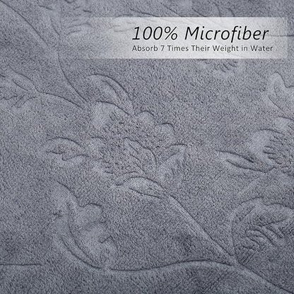JML Pack of 2 Large Bath Towels Set, 30" x 60", Fast Drying, Soft Super Absorbent Oversized Microfiber Towel for Body, Use for Hotel, Salon, Yoga, Gym,Spa, Sauna, Shower, Pool, Sport - Grey Floral