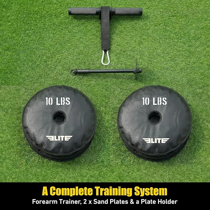 Elite Forearm Strengthener, Forearm Roller with 2x10lbs Sand Plates, Plates Holder & Adjustable Straps, Thick Anti-Slip Handle, Forearm Exerciser, Wrist Roller, Arm Blaster, Hand Grip Strengthener