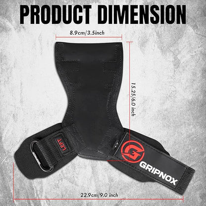 Premium Weight Lifting Grips & Straps for Deadlifts & Powerlifting – Anti-Slip Leather and Rubber Grip with Padded Wrist Wrap Support –