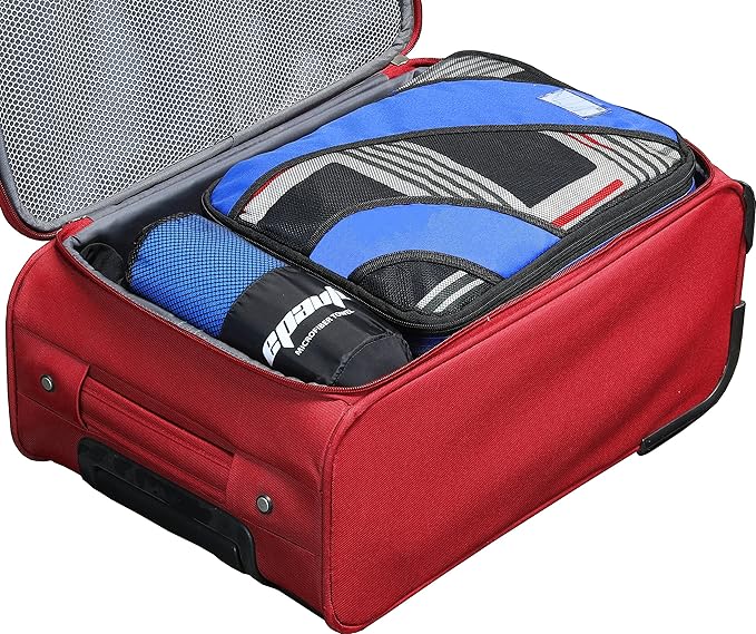 EPAuto 2-Pack Microfiber Quick Dry Towel Set - Lightweight, Super Absorbent & Compact Travel Towels (60"x30" & 24"x15") for Gym, Camping, Beach, Yoga & Backpacking, Blue