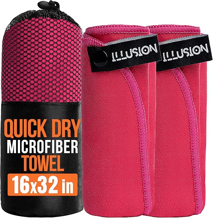 illusion Small Microfiber Gym Towels for Men and Women Active Sports (32" L x 16''W)-Lightweight Quick Dry Gym Towel for Sweat-Workout Towels Ideal for Yoga, Camping, Running, and Outdoor Activities