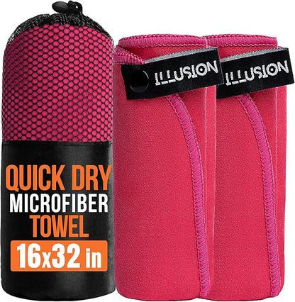 illusion Small Microfiber Gym Towels for Men and Women Active Sports (32" L x 16''W)-Lightweight Quick Dry Gym Towel for Sweat-Workout Towels Ideal for Yoga, Camping, Running, and Outdoor Activities