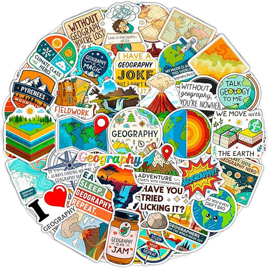 100Pcs Geography Stickers for Water Bottle, Laptop, Geography Gifts - Map, Globe, Social Studies Stickers Gifts - Gift for Women & Men