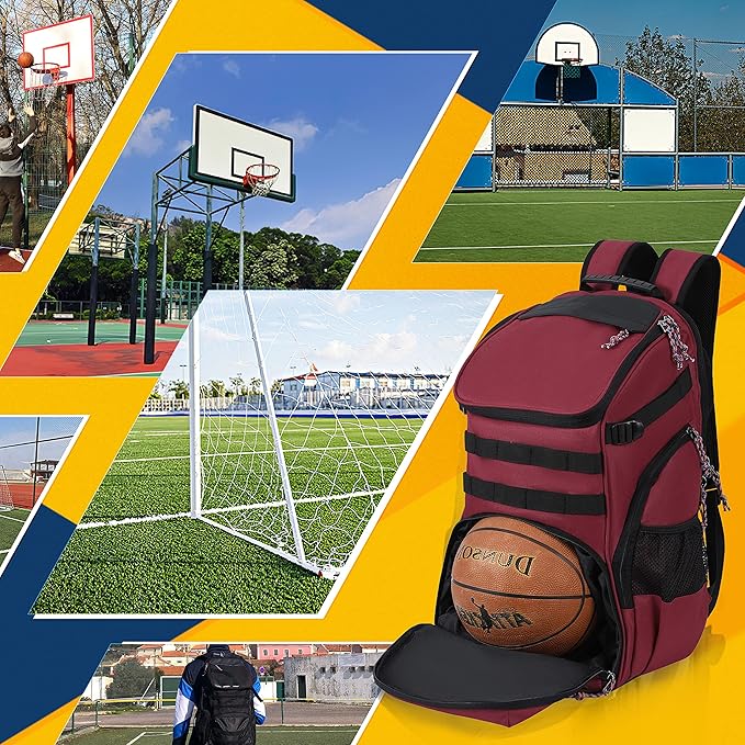 TRAILKICKER Basketball Bag Backpack with Ball Holder Multi-Sport Backpack for Soccer Volleyball Football Baseball Helmet