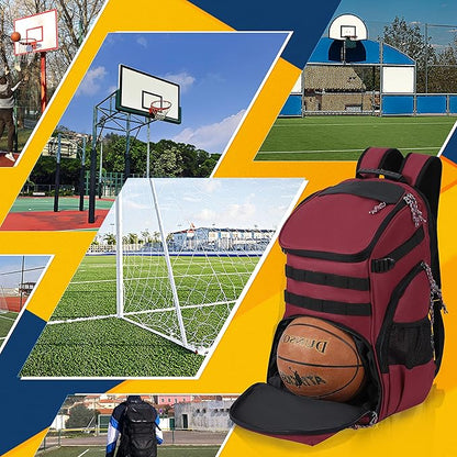 TRAILKICKER Basketball Bag Backpack with Ball Holder Multi-Sport Backpack for Soccer Volleyball Football Baseball Helmet