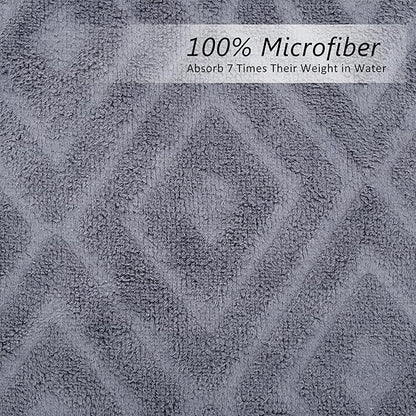 JML Large Microfiber Bath Towels Set of 2, 30" x 60", Oversized, Soft, Super Absorbent,Fast Drying, Perfect for Shower, Sauna,Gym, Sports,Travel, Fitness, Yoga - Grey Diamond Pattern