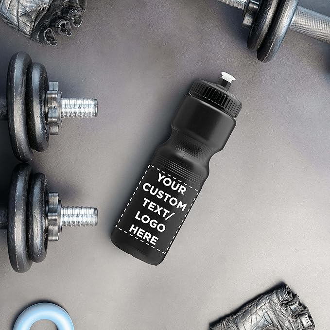DISCOUNT PROMOS 28 oz. Custom Push Cap Plastic Water Bottles Set of 10/50/100, Personalized Bulk Pack - Perfect for Gym, Hiking, Camping, Outdoor Sports - Black