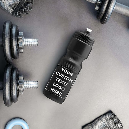 DISCOUNT PROMOS 28 oz. Custom Push Cap Plastic Water Bottles Set of 10/50/100, Personalized Bulk Pack - Perfect for Gym, Hiking, Camping, Outdoor Sports - Black
