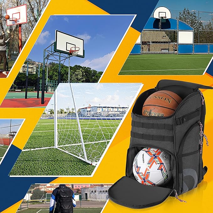 TRAILKICKER Basketball Bag Backpack with Ball Holder Multi-Sport Backpack for Soccer Volleyball Football Baseball Helmet