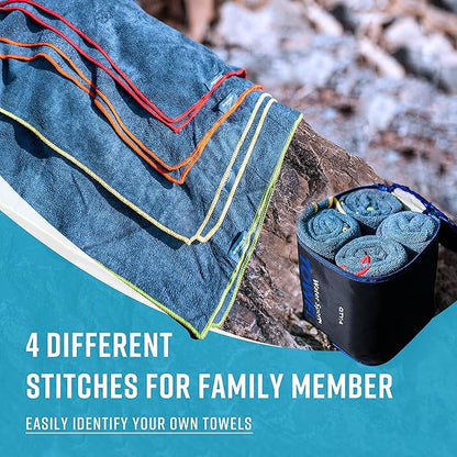 4Monster 4-Pack Quick Dry Microfiber Travel Towels – Super Absorbent, Ultra-Soft Camping Towel Set with Waterresistant Bag, Lightweight & Compact for RV, Gym, Beach, Pool, Swimming, and Family Trips