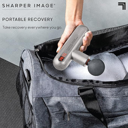 Sharper Image Powerboost Move - Mini Percussion Massage Gun| 4 Attachments, 4 Speeds, FSA Eligible| Full Body Back & Shoulder Massager| Deep Tissue Muscle Recovery| Portable Pain Relief Massage Tool