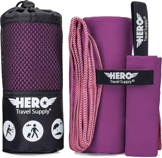 Hero Microfiber Towel, Camping, Beach, Gym, Includes Bonus Washcloth (Magenta, 24" x 48")