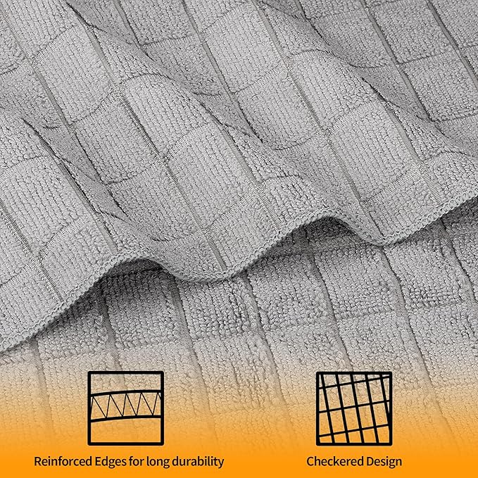 HOMERHYME Microfiber Hand Bath Towels, 6 Pack 25''*15'' Grey Bathroom Hand Towels, All-Purpose Quick Dry Lint Free Soft Absorbent Checkered Washcloth Fingertip Towels Bulk for Travel Gym Hotel