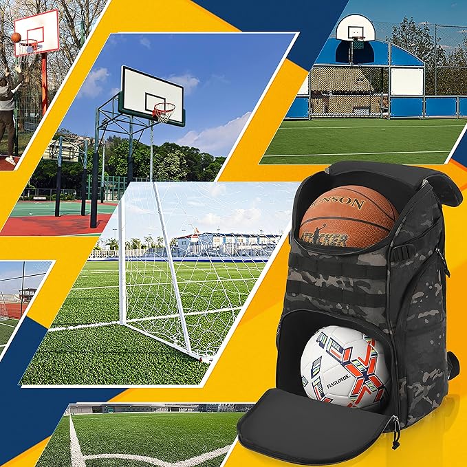 TRAILKICKER Basketball Bag Backpack with Ball Holder Multi-Sport Backpack for Soccer Volleyball Football Baseball Helmet
