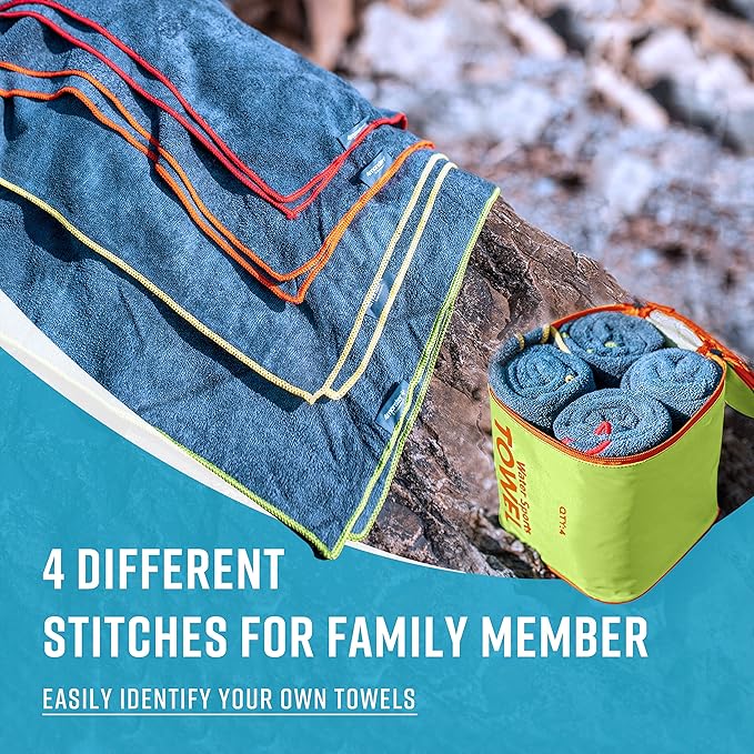 4Monster 4-Pack Quick Dry Microfiber Travel Towels – Super Absorbent, Ultra-Soft Camping Towel Set with Waterresistant Bag, Lightweight & Compact for RV, Gym, Beach, Pool, Swimming, and Family Trips