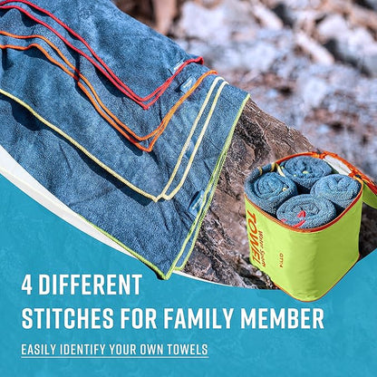 4Monster 4-Pack Quick Dry Microfiber Travel Towels – Super Absorbent, Ultra-Soft Camping Towel Set with Waterresistant Bag, Lightweight & Compact for RV, Gym, Beach, Pool, Swimming, and Family Trips