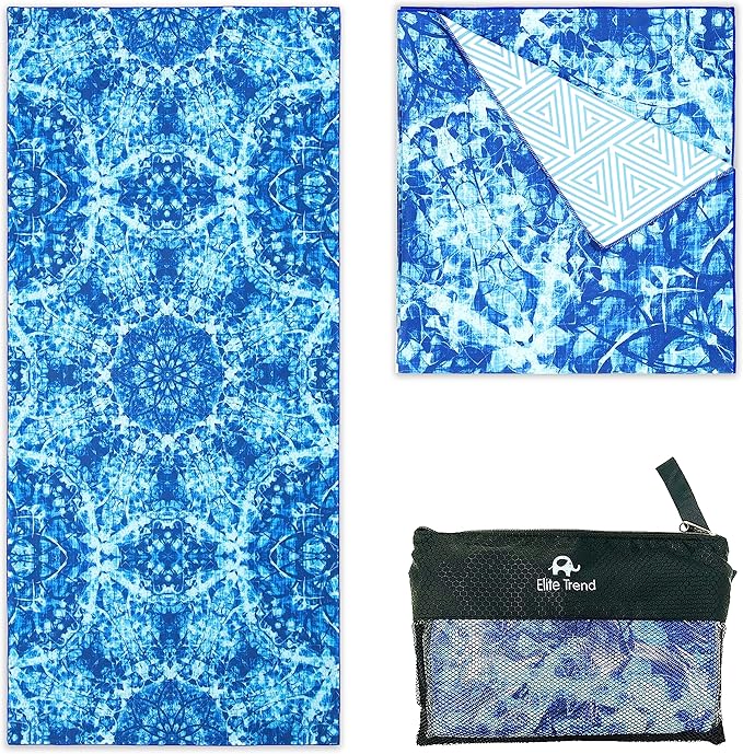 Elite Trend Microfiber Beach Towel for Adults with Bag - Extra Large 78x35 inch Lightweight Sand Free Quick Dry Towel for Travel, Swimming, Yoga, Camping (Bluewonder)
