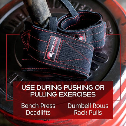 Dark Iron Fitness Wrist Straps for Weightlifting, Heavy Duty Gripping Suede Leather Bands for Men & Women, Support Wraps Gloves Alternative for Power Lifting Weight Strength Training Workouts