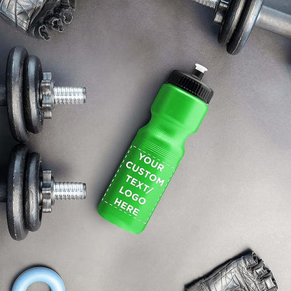 DISCOUNT PROMOS 28 oz. Custom Push Cap Plastic Water Bottles Set of 10/50/100, Personalized Bulk Pack - Perfect for Gym, Hiking, Camping, Outdoor Sports - Neon Green