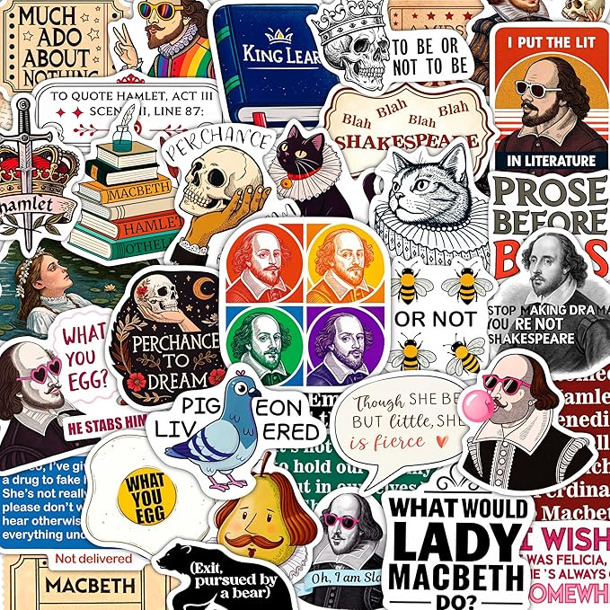 100Pcs Shakespeare Stickers Vinyl for Water Bottles, Literature Stickers Bulk - Shakespeare Gifts - Poetry Party Supplies - Gift for Women & Men
