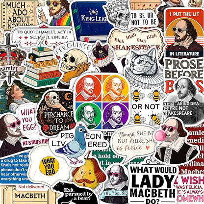 100Pcs Shakespeare Stickers Vinyl for Water Bottles, Literature Stickers Bulk - Shakespeare Gifts - Poetry Party Supplies - Gift for Women & Men