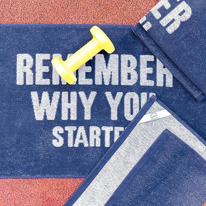 Luzia Workout Towels with Motivational Quotes for Sweat (Pack of 4) - mot-to Lightweight and Super Absorbent for Exercise, Sports, Workout, Fitness, Gym, Yoga, Running and Travel (Blue)