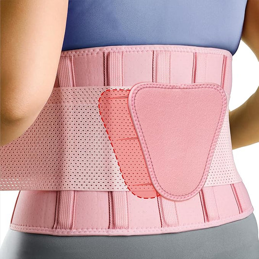 FEATOL Back Brace for Lower Back Pain, Breathable Back Support Belt for Women & Men with Lumbar Pad, Lumbar Support Belt for Heavy Lifting & Work, Pink, 2XL (Circumference:38.6-51.2")