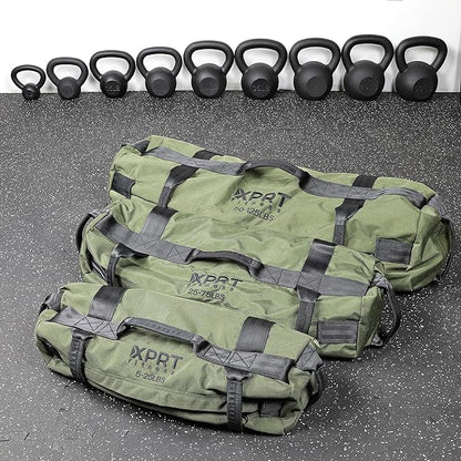 XPRT Fitness Workout Sandbag for Heavy Duty Workout Cross Training 7 Multi-positional Handles - Color Army Green/Black/Camo