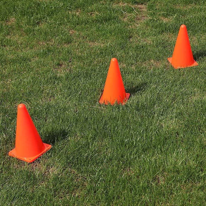 CARTMAN Plastic Training Cones (Set of 12/24 Pack 9" or 12/24 Pack 7" or 12/24 Pack Disc Cone) Agility Soccer Cones, Indoor Outdoor and Festive Events Field Marker Agility Cones
