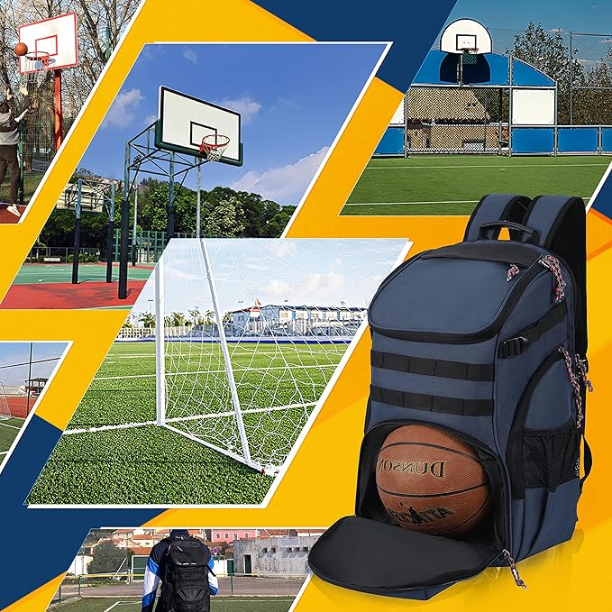 TRAILKICKER Basketball Bag Backpack with Ball Holder Multi-Sport Backpack for Soccer Volleyball Football Baseball Helmet