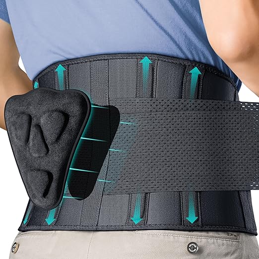 FEATOL Back Brace for Men Lower Back Pain Relief Lumbar Support Brace Waist Belt with Ergonomic 3D Silicone Pad for Heavy Lifting Work, Herniated Disc, Sciatica, S/M