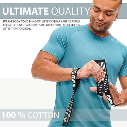 WARM BODY COLD MIND V1 Lifting Wrist Straps for Olympic Weightlifting - Rated at 660 lb - Hand Wraps for Powerlifting, Weight Lifting, Bodybuilding Functional/Cross Training, Deadlift Gym Bar, Cotton