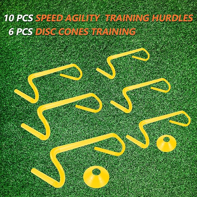 10 Pcs 6" Speed Agility Training Hurdles with 6 Marker Cone Durable Training Hurdle Agility Plyometric All Purpose Speed Hurdle Equipment for Athletes Soccer Basketball Football Practice