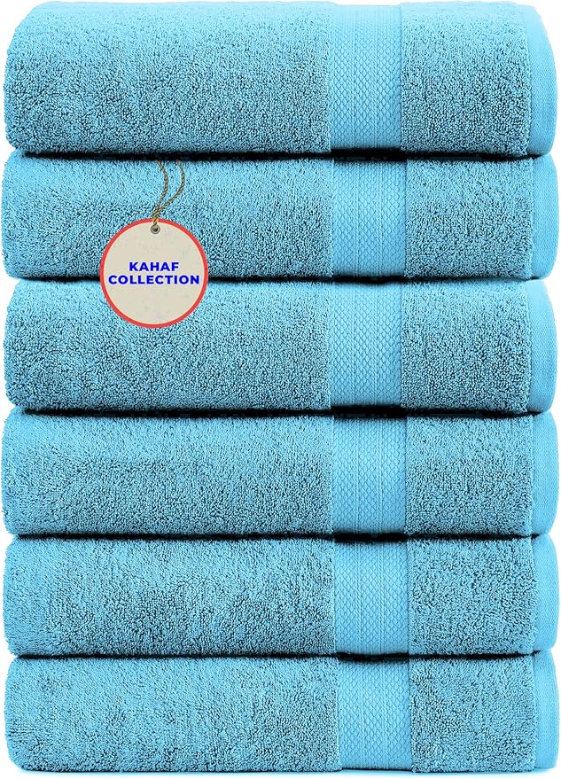 100% Cotton Bath Towels, 24x48 Pack of 6 Towels, Quick Dry, Highly Absorbent, Soft Feel Towel, Gym, Spa, Bathroom, Shower, Pool, Luxury Soft Towels (Aqua, 24x48-6 Pack)
