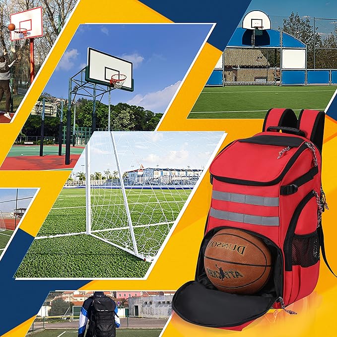 TRAILKICKER Basketball Bag Backpack with Ball Holder Multi-Sport Backpack for Soccer Volleyball Football Baseball Helmet
