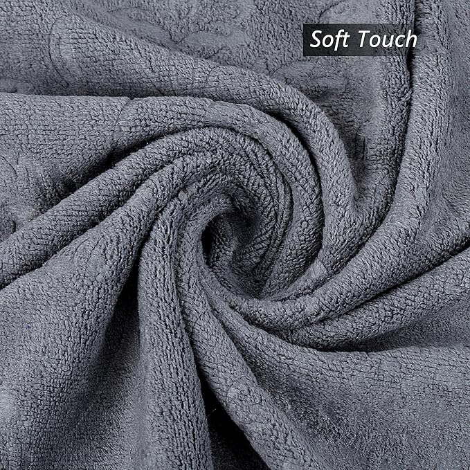JML Bath Towels 4 Pack, Oversized Microfiber Bath Towels for Adult Men Women, 30" x 60", Large, Soft and Super Absorption Multipurpose for Bath, Beach, Pool, Sport - Grey Floral Pattern