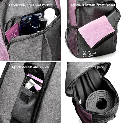 Yoga Mat Bag Carrier - Large Pockets & Water Bottle Holders. Yoga Backpack Fits 0.5" Thick x 26" Wide Mats. Hands-Free, Left-Right Switchable, Yoga, Gym, Cycling