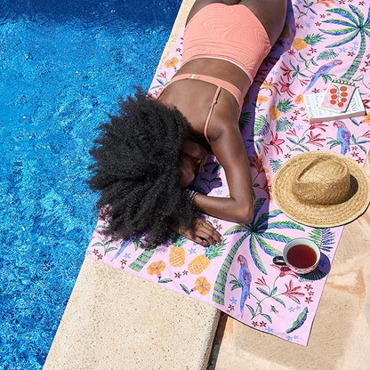 Dock & Bay Beach Towel - Quick Dry, Sand Free - Compact, Lightweight - 100% Recycled - Includes Bag - Pink Paradise - Extra Large (200x90cm, 78x35)