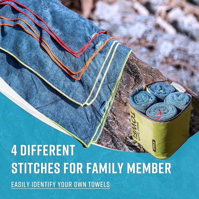4Monster 4-Pack Quick Dry Microfiber Travel Towels – Super Absorbent, Ultra-Soft Camping Towel Set with Waterresistant Bag, Lightweight & Compact for RV, Gym, Beach, Pool, Swimming, and Family Trips