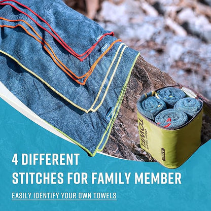 4Monster 4-Pack Quick Dry Microfiber Travel Towels – Super Absorbent, Ultra-Soft Camping Towel Set with Waterresistant Bag, Lightweight & Compact for RV, Gym, Beach, Pool, Swimming, and Family Trips