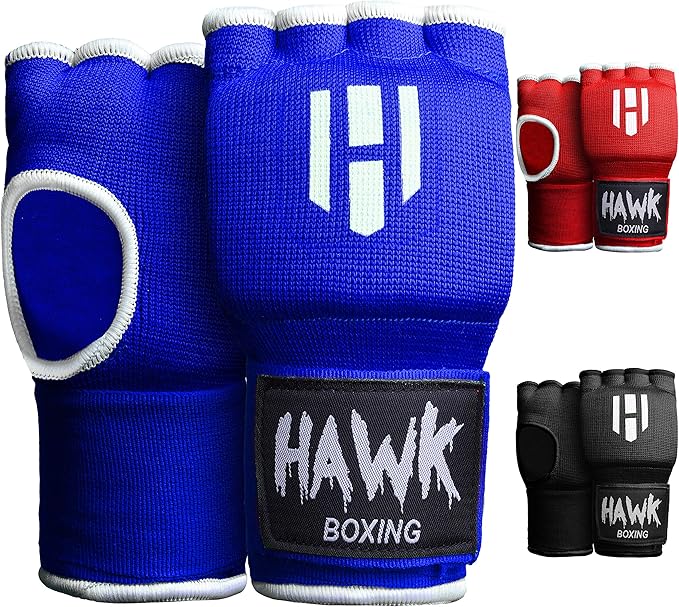 Hawk Padded Inner Gloves Training Gel Elastic Hand Wraps for Boxing Gloves Quick Wraps Men & Women Kickboxing Muay Thai MMA Bandages Fist Knuckle Wrist Wrap Protector Handwraps (Pair)