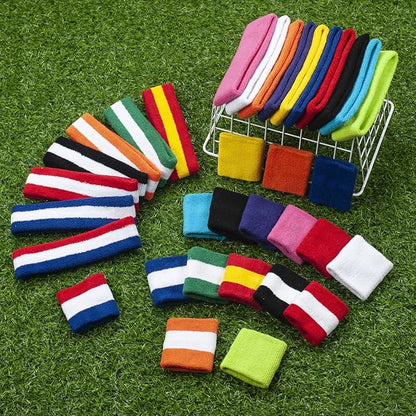 Sweatbands Headband and Wrist Set, Cotton Sweat Band for Athletic Men and Women, Sweatbands Sports Headbands for Working Out, Running, Basketball, Tennis, Yoga